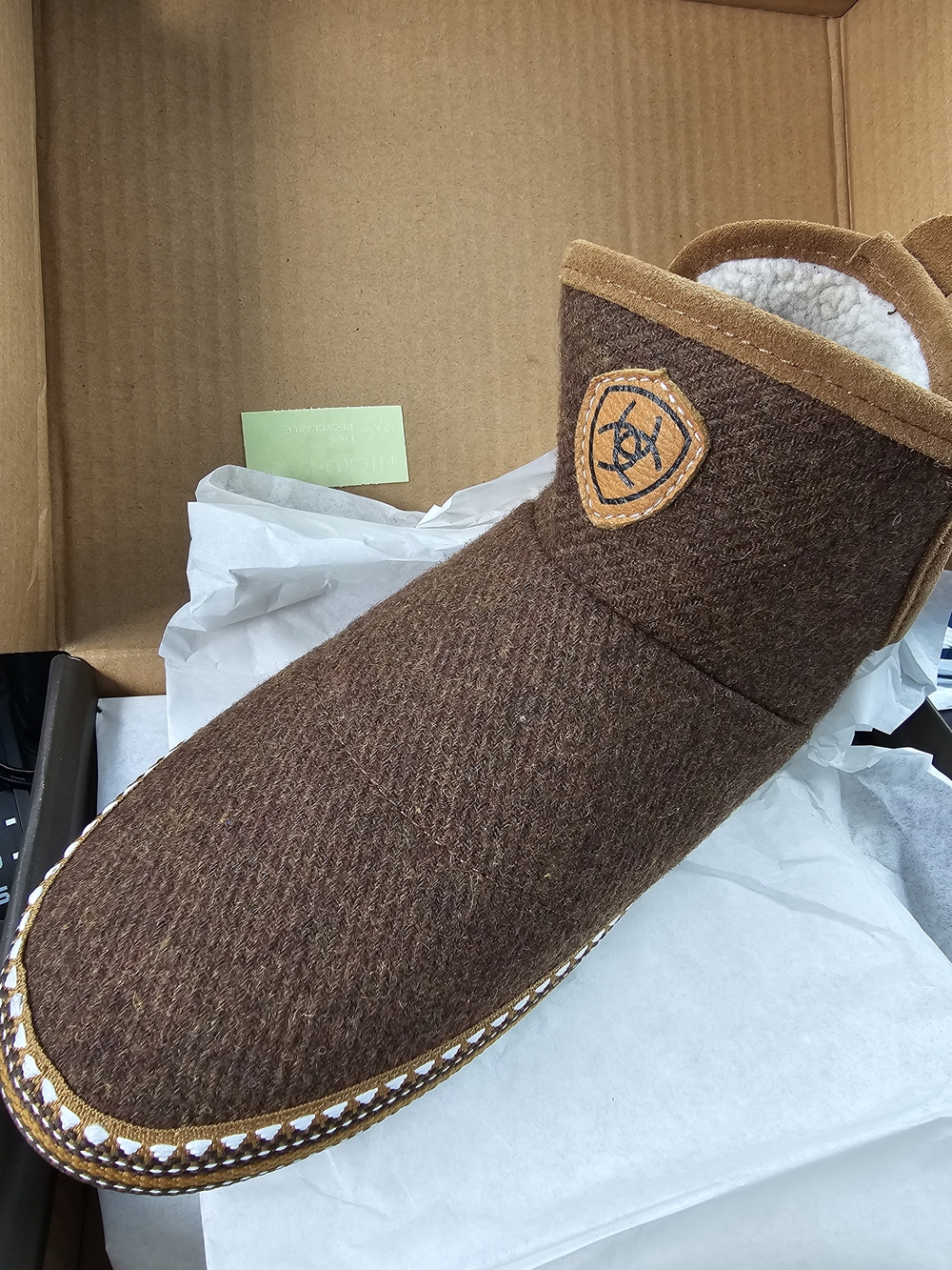 Brown Wool-Look Slip-On Slipper with Patch Logo